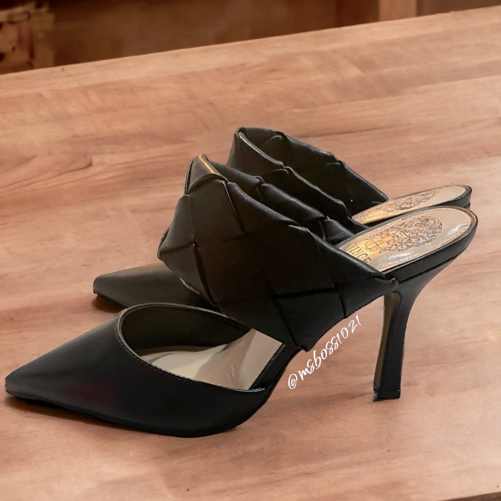 Vince Camuto Women’s Slide On Heel W/Woven Band Black Sz 7